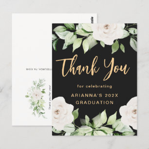 Postal Guión de agradecimiento de graduación floral negro