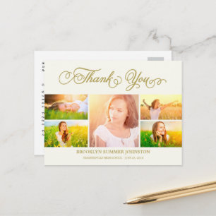 Postal Guión de agradecimiento Elegante 5 Multi Foto Grad