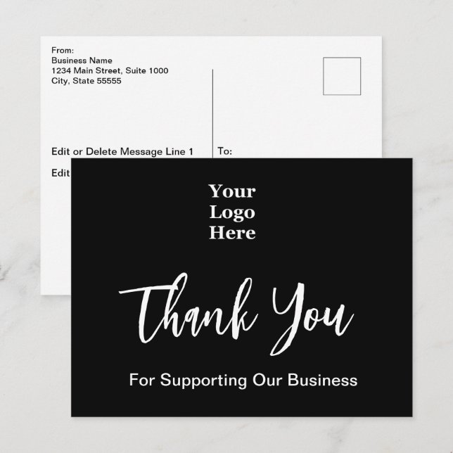 Postal Guión de agradecimiento Logo empresarial en blanco (Anverso / Reverso)