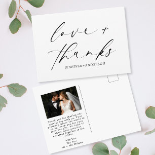 Postal Guión de amor y agradecimiento elegante Foto Boda