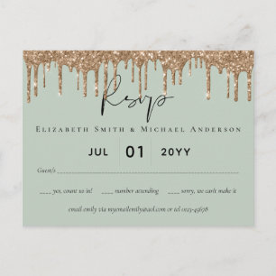 Postal Guión de Boda de Sage Green Gold Driving Purpurina