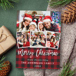 Postal Guión de broche Feliz Navidad Rojo Plástico 4 Foto<br><div class="desc">Guión de pincel moderno Feliz Navidad Papel rojo - 4 fotos</div>