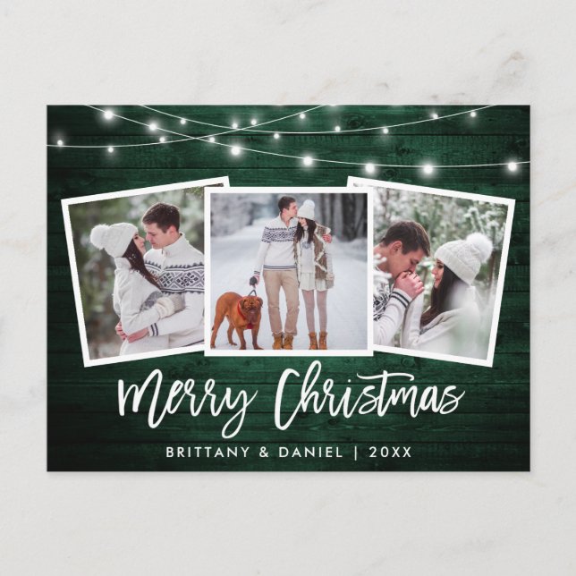 Postal Guión de broche Luz verde de madera 3 Navidades de (Anverso)