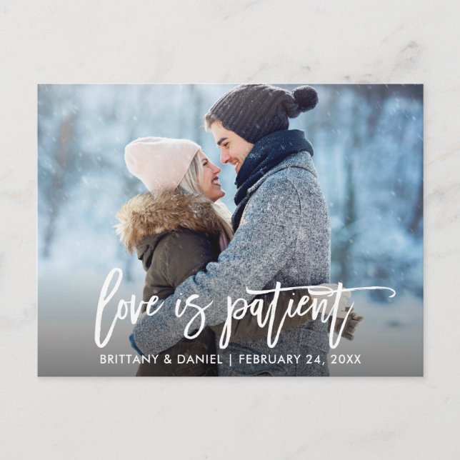 Postal Guión de broche Nuevo Boda Fecha amor es paciente (Anverso)