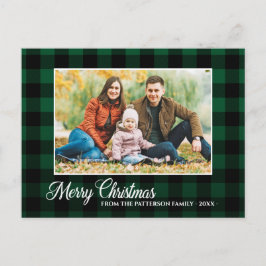 Postal Guión de caligrafía Foto Navidades Green Plaid