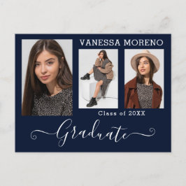 Postal Guión de caligrafía moderna 3 Foto Graduación azul