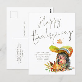 Postal Guión de Cute Hedgehog Feliz Día de Gracias