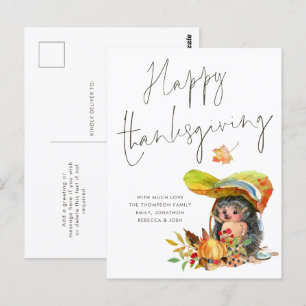 Postal Guión de Cute Hedgehog Feliz Día de Gracias
