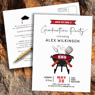 Postal Guión de diversión rojo Simple Graduación Invitaci