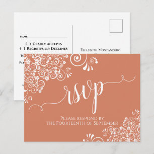 Postal Guión de encaje blanco en la boda de coral de Terr
