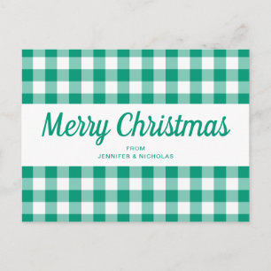 Postal Guion de Feliz Navidad con Cuadros de Gingham Verd