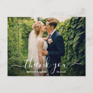 Postal Guión de foto de agradecimiento de boda moderno y 