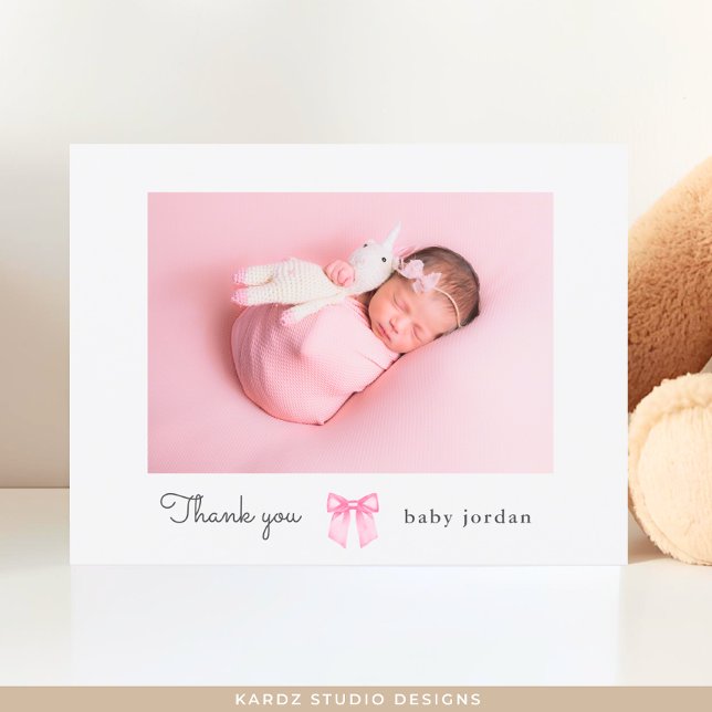 Postal Guión de foto de arco Chica Bebé Agradecimiento po (Front and back of the Postcard shown, add your baby's name, picture, and message.)