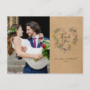 Postal Guión de foto de boda de corazón floral rústico ag