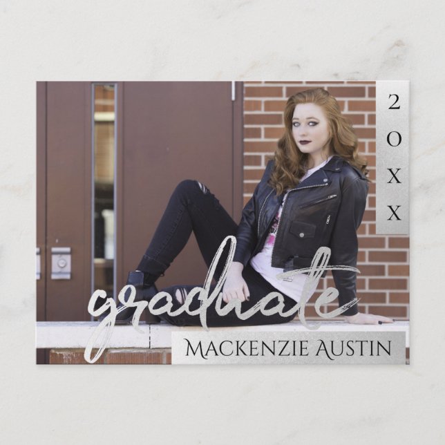 Postal Guión de graduación plateado | Grad Photo Gracias (Anverso)