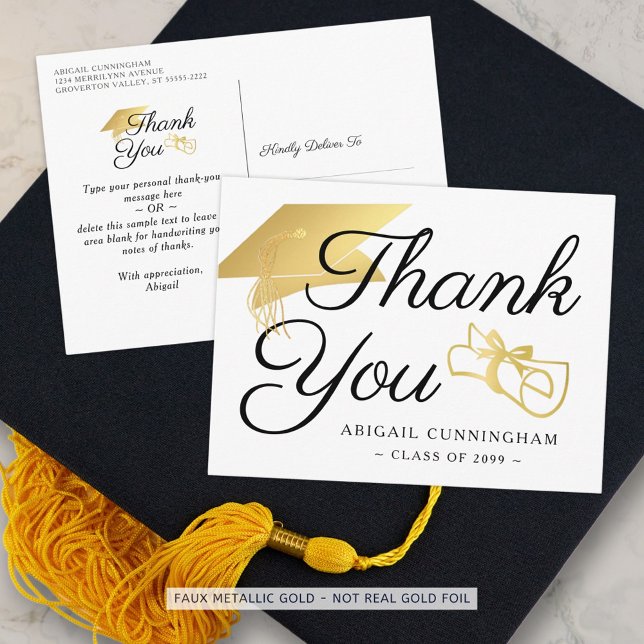 Postal Guión de graduado Gracias Diploma Faux Gold Cap (Subido por el creador)