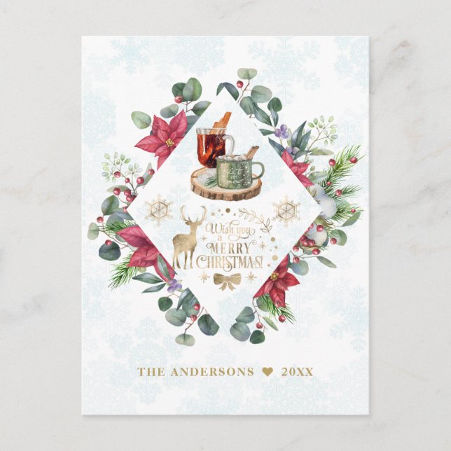 Postal Guión de invierno Wreath te desea una feliz Navida (Anverso)