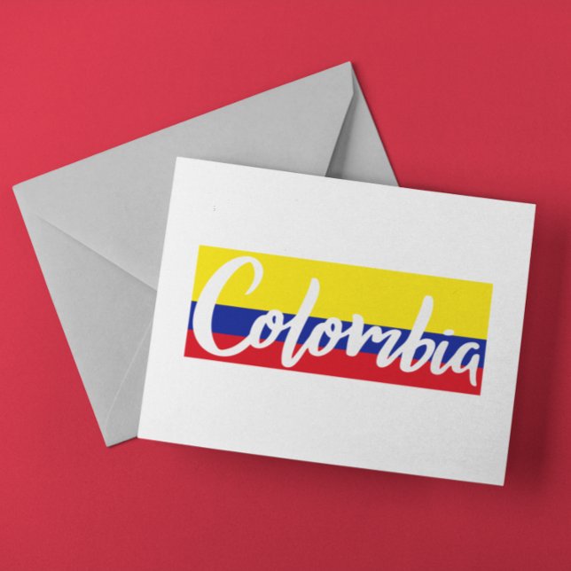 Postal Guión de la bandera de Colombia vintage (Vintage Colombia Flag lettering Script Postcard)