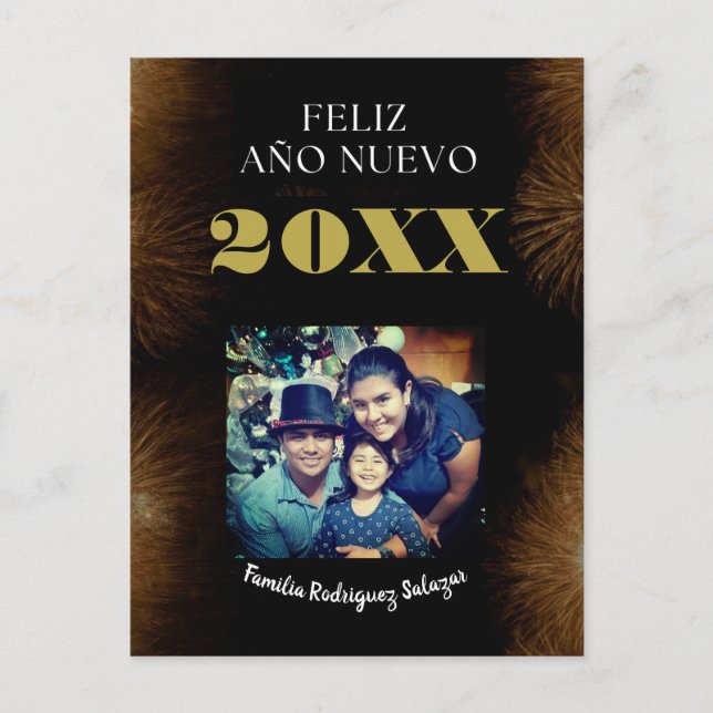Postal Guión de la caligrafía Feliz Año Nuevo Elegante (Anverso)