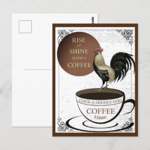 Postal Guión de la Copa de Café Cute Rooster