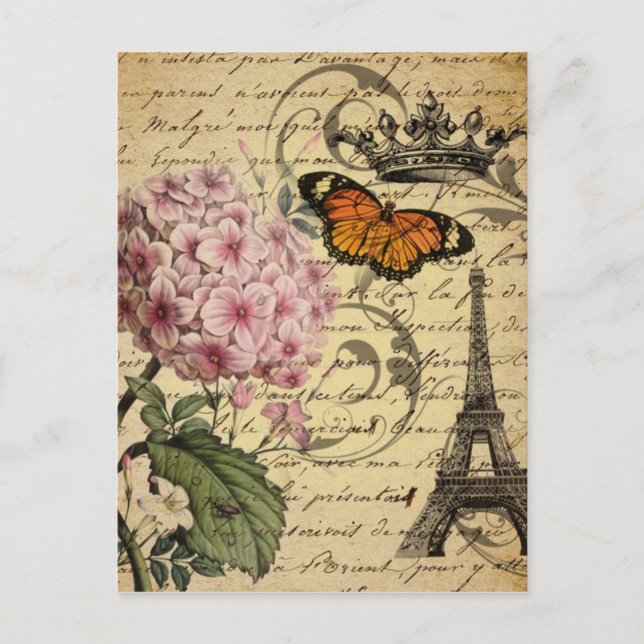 Postal guión de la corona hidrangea bird botánico francés (Anverso)