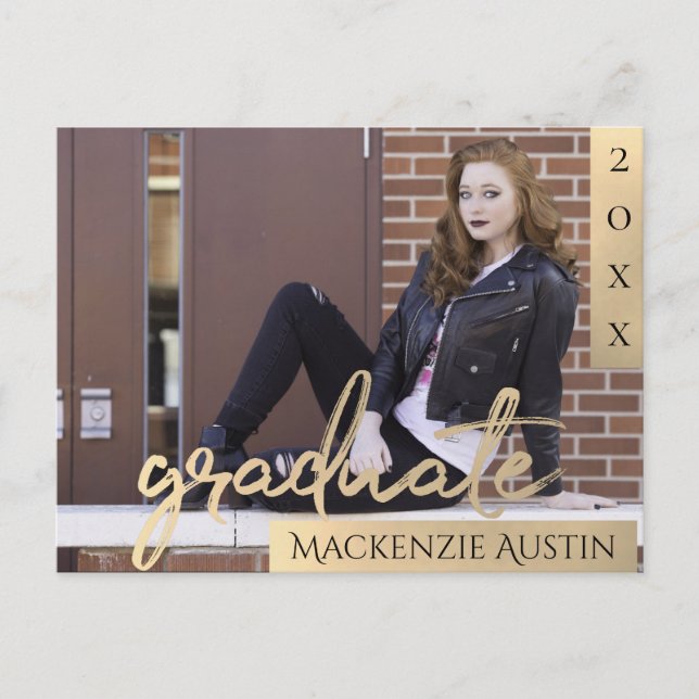 Postal Guión de oro para graduados | Elegante foto de gra (Anverso)