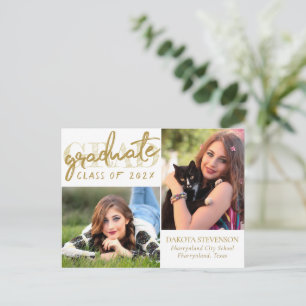 Postal Guión de oro para graduados   Elegante Foto Grad 2