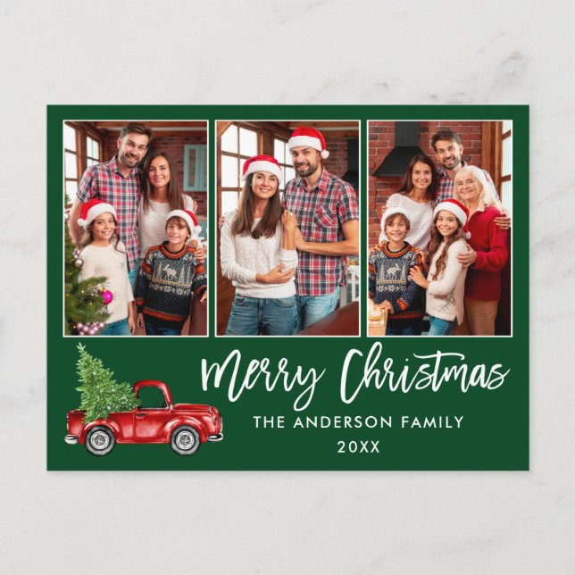 Postal Guión de pincel 3 Navidades de fotos Camión de vin (Anverso)