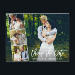 Postal Guión De Pincel 4 Foto Cambiar La Fecha Nueva<br><div class="desc">Guión De Pincel Moderno Cambiar La Fecha Boda Posponer Nueva Fecha Boda Pareja 4 Collage de fotos Postcard</div>