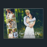 Postal Guión De Pincel 4 Foto Guardar La Nueva Fecha<br><div class="desc">Guión De Pincel Moderno Guardar La Nueva Fecha Boda Pospuesto Nueva Fecha Boda Pareja 4 Collage de fotos Postcard</div>