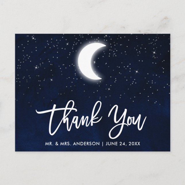 Postal Guión de pincel Agradecimiento de boda celestial (Anverso)