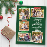 Postal Guión de pincel Felices Fiestas Cinta Cinta Verde<br><div class="desc">Guión de pincel moderno Felices vacaciones 5 Collage de fotos con tarjeta de postales de vacaciones de Craft Tape. Fondo verde forestal.</div>