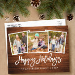 Postal Guión de pincel Madera Rústica 3 Festividad de fam<br><div class="desc">Guión de broche de madera rústica 3 Familia de fotos Feliz de vacaciones postales</div>