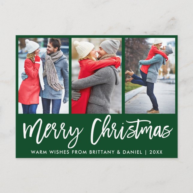 Postal Guión de pincel moderno 3 Navidades de pareja de f (Anverso)