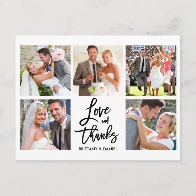 Postal Guión de pincel moderno Amor Gracias 5 Boda de fot (Anverso)