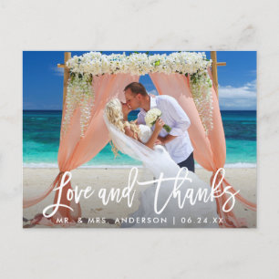 Postal Guión de pincel moderno amor y gracias Boda qué