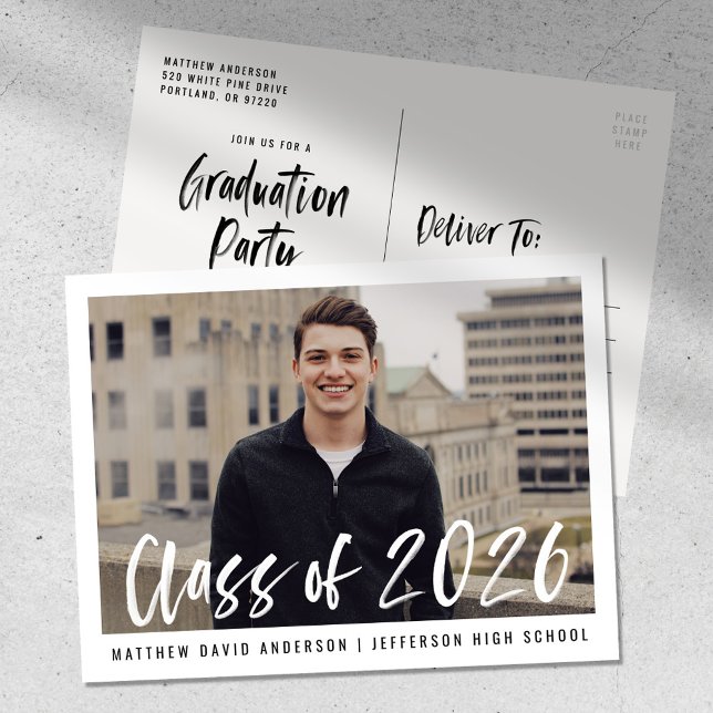 Postal Guión de pincel moderno con marco de foto fiesta d (Subido por el creador)