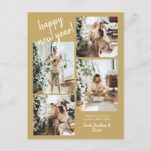 Postal Guión de pincel moderno de oro 4 foto Feliz Año Nu
