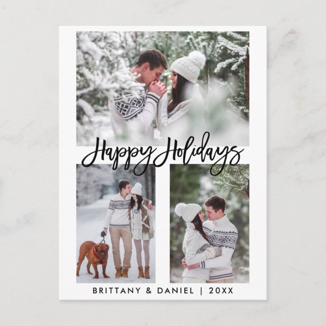 Postal Guión de pincel moderno Felices vacaciones 3 Festi (Anverso)