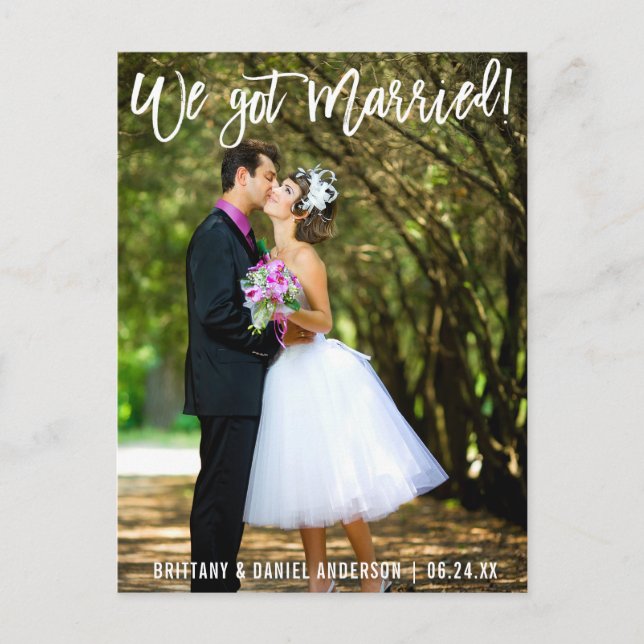 Postal Guión de pincel moderno: fotografía de pareja casa (Anverso)