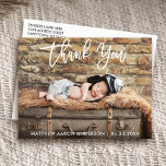 Postal Guión de pincel moderno Gracias Postcard Recién na<br><div class="desc">Recién nacido de escritura de pincel blanco moderno Gracias Postcard</div>
