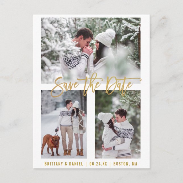 Postal Guión De Pincel Moderno Guardar La Foto Oro De Fec (Anverso)