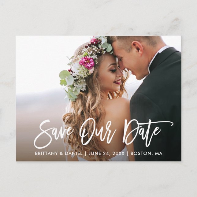 Postal Guión de pincel moderno Guardar nuestra foto de fe (Anverso)