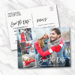 Postal Guión De Pincel Moderno Pareja 4 Foto Guardar La F<br><div class="desc">Guión De Pincel Moderno Guardar La Pareja De Compromiso De Fecha 4 Postales De Fotografía - Guión Blanco</div>