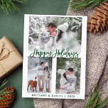 Postal Guión de pincel moderno Verde Felices Fiestas 3 Fo<br><div class="desc">Guión de pincel moderno Felices vacaciones 3 Foto postal</div>
