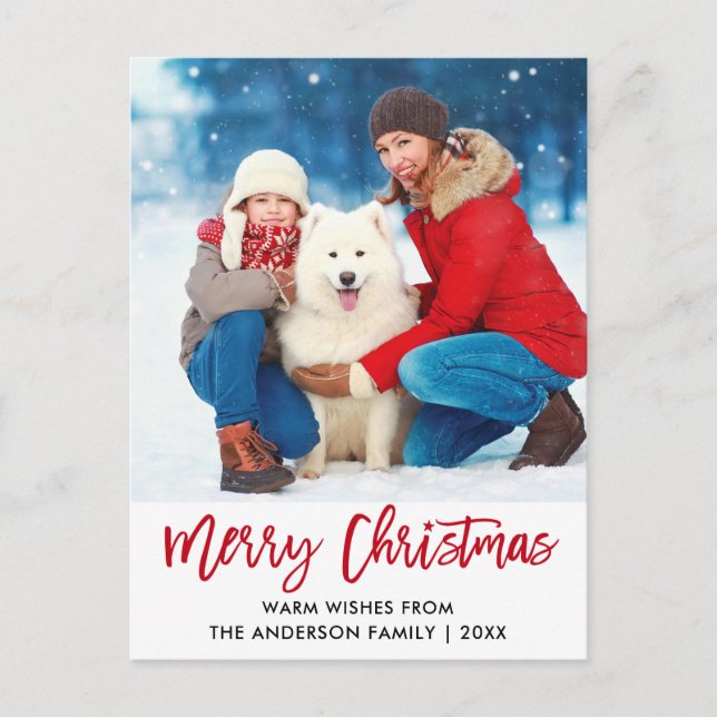 Postal Guión de pincel Rojo Feliz Navidad Star Photo (Anverso)