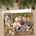 Postal Guión del pincel Familia Felices Fiestas 4 Foto<br><div class="desc">Guión de pincel moderno Familia Felices Vacaciones 4 Postales de fotos</div>