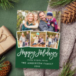 Postal Guión del pincel Felices Fiestas 4 Foto Verde<br><div class="desc">Guión de broche Feliz Fiestas Postales Verdes - 4 Fotos</div>