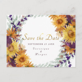 Postal Guión dorado floral de girasol Boho Guardar la fec