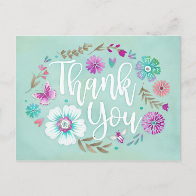 Postal Guión floral moderno Gracias (Anverso)